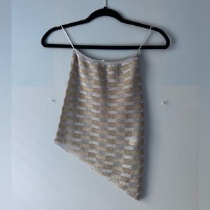 Zara Metallic Silver Gold Striped Knit Pool Top